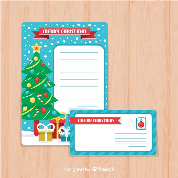 Diseño de carta y sobre para navidad