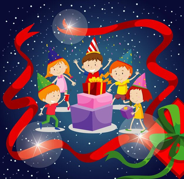 Diseño de cartel para año nuevo con niños felices.