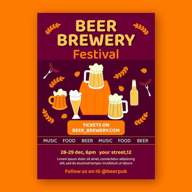 Vector gratuito diseño de cartel de bar de cerveza dibujado a mano