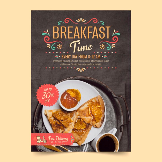 Diseño de cartel de desayuno y brunch dibujado a mano.