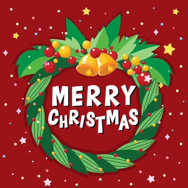 Diseño de cartel de feliz navidad con corona de navidad decorada