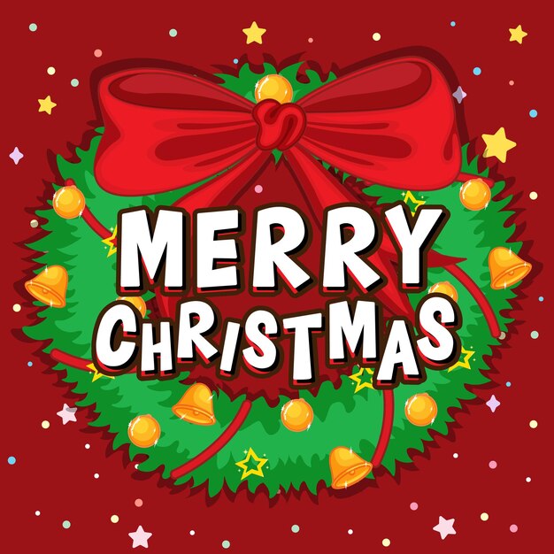 Diseño de cartel de feliz navidad con corona de navidad decorada