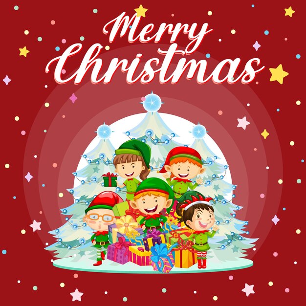 Diseño de cartel de feliz Navidad con duendes lindos