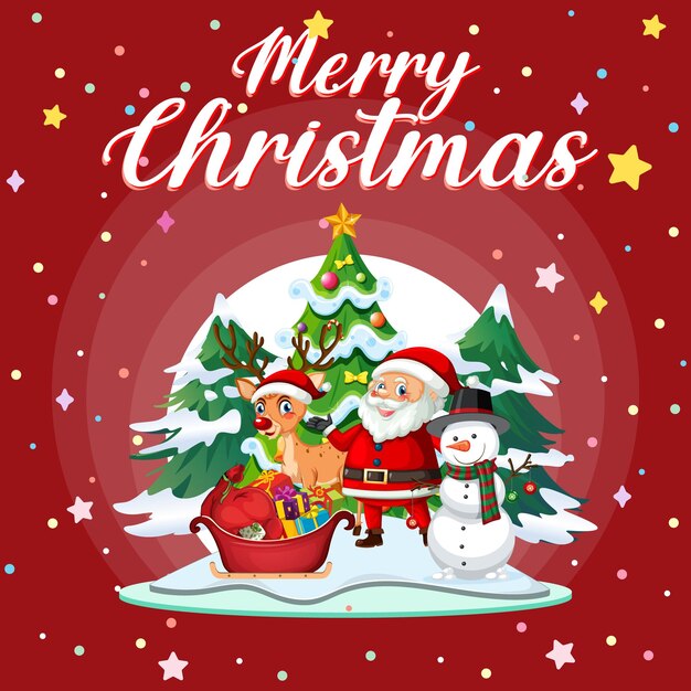 Diseño de cartel de feliz Navidad con Santa Claus y amigos