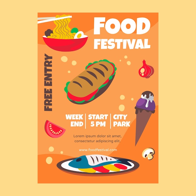 Diseño de cartel de festival de comida de diseño plano