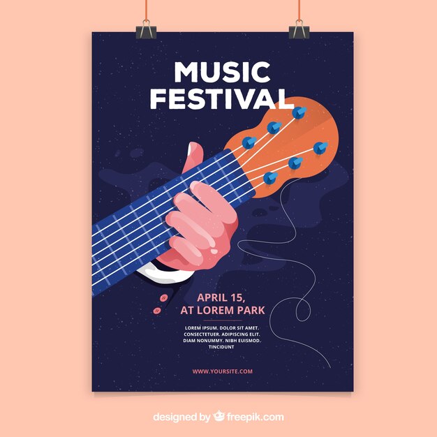 Diseño de cartel para festival de música con guitarra