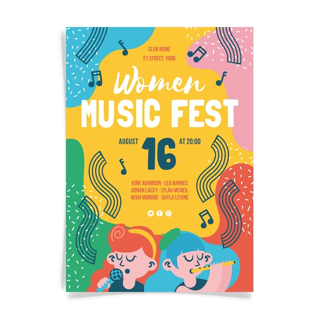 Vector gratuito diseño del cartel del festival de música de mujeres