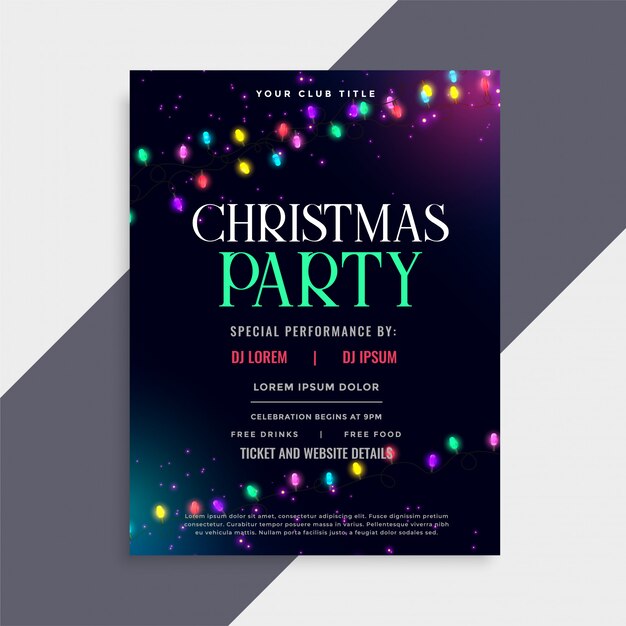 Diseño de cartel fiesta de navidad con luces decorativas.