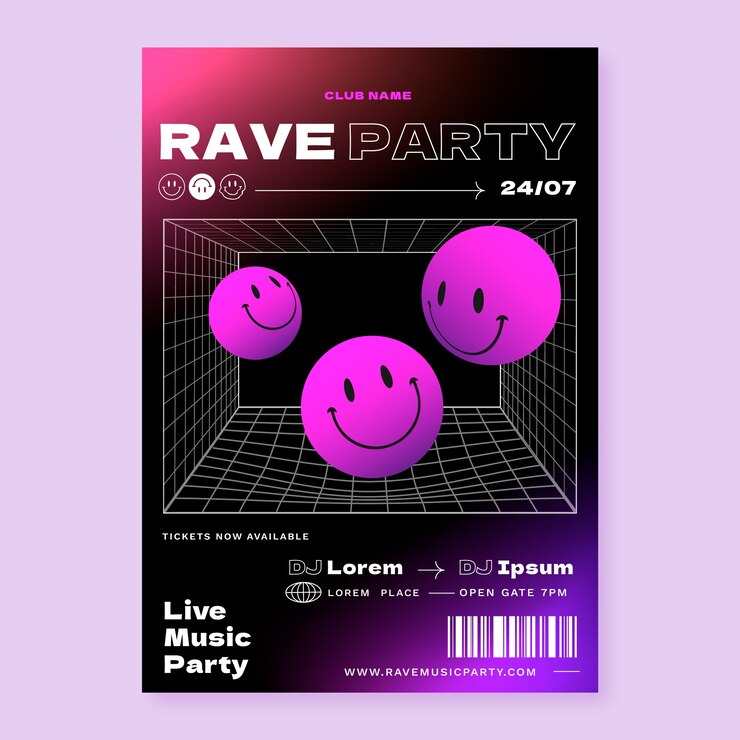 Diseño de cartel de fiesta rave degradado