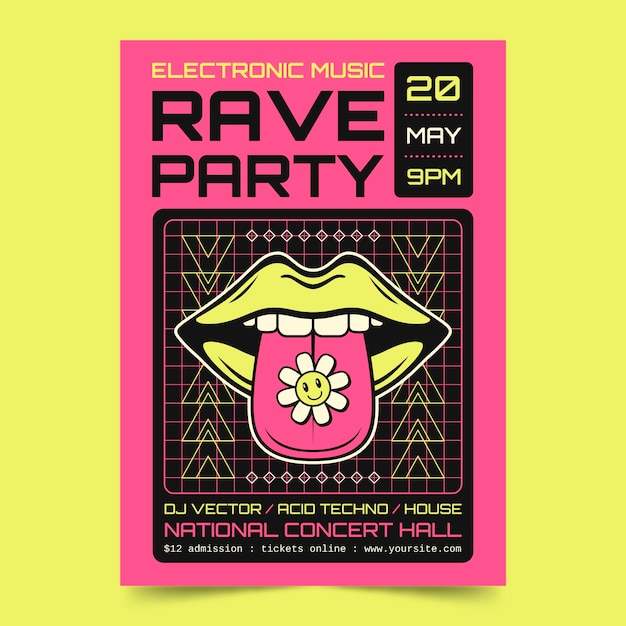 Vector gratuito diseño de cartel de fiesta rave