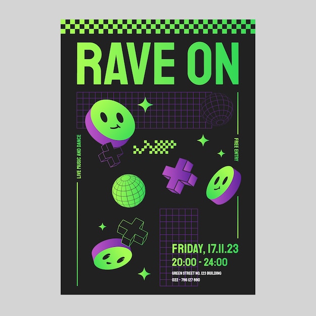 Vector gratuito diseño de cartel de fiesta rave