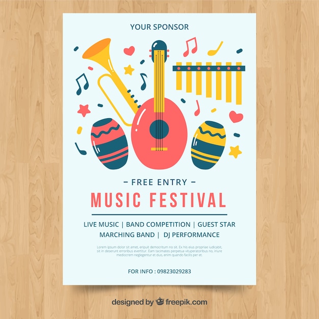 Diseño de cartel flat para festival de música