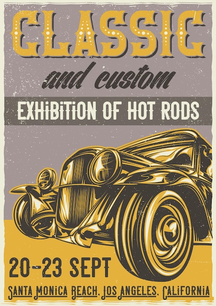 diseño de cartel con hot rod personalizado