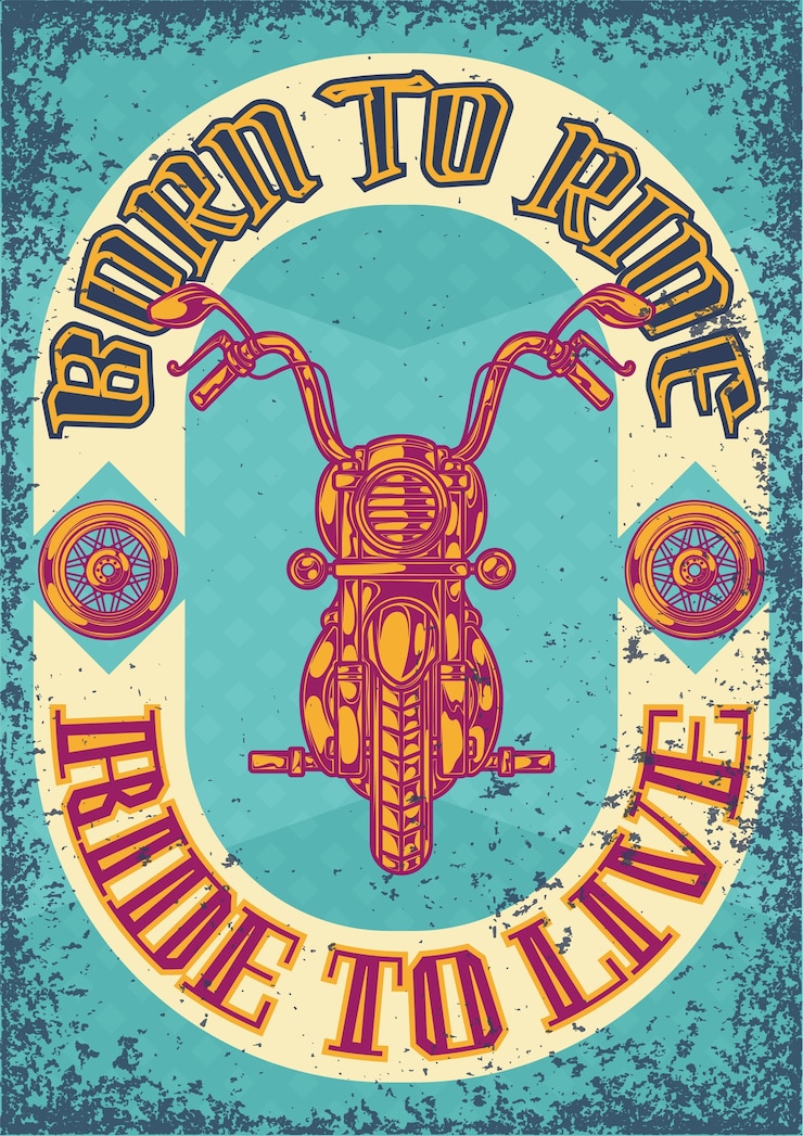 Vector gratuito diseño de cartel con ilustración de una motocicleta y ruedas.