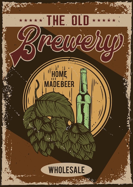 Vector gratuito diseño de cartel con ilustración de publicidad de cervecería.