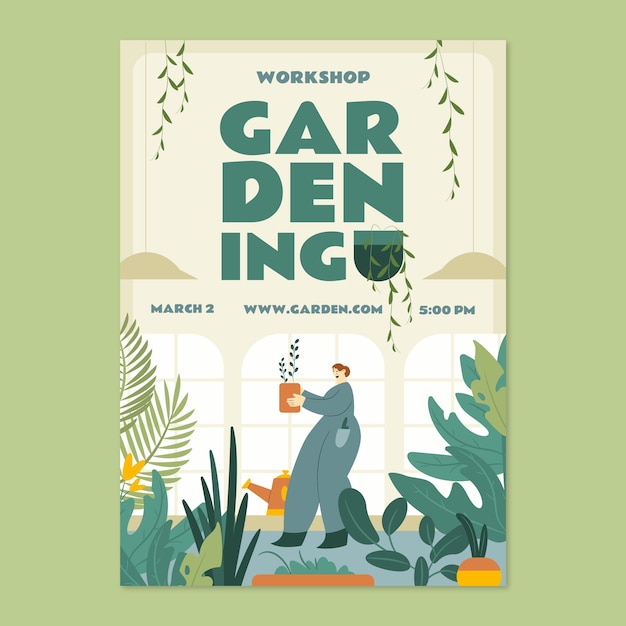 Diseño de cartel de jardín botánico dibujado a mano.