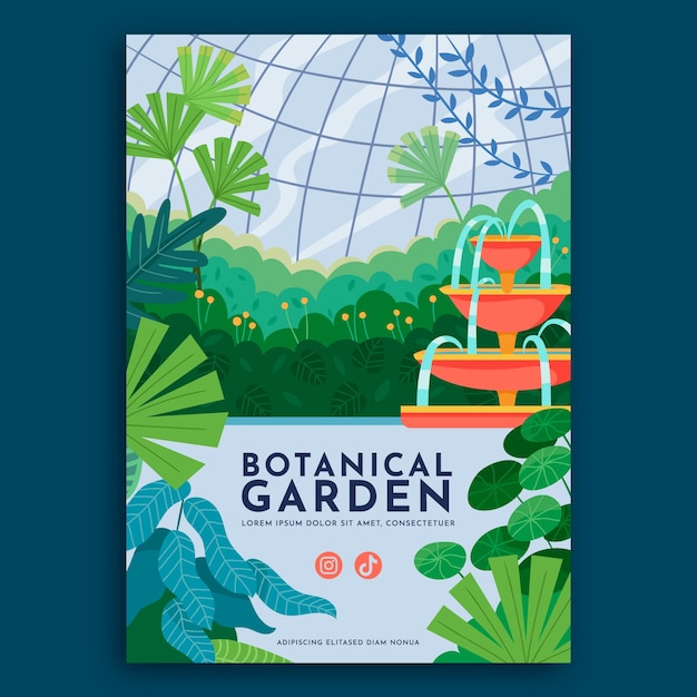 Diseño de cartel de jardín botánico dibujado a mano.