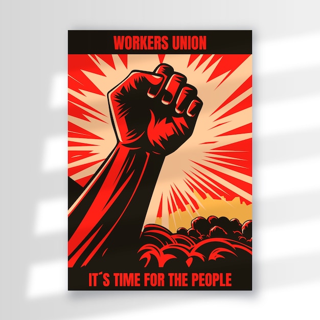 Diseño de cartel de propaganda soviética dibujado a mano.