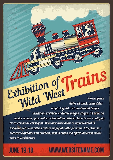 Diseño de cartel publicitario con ilustración de tren.