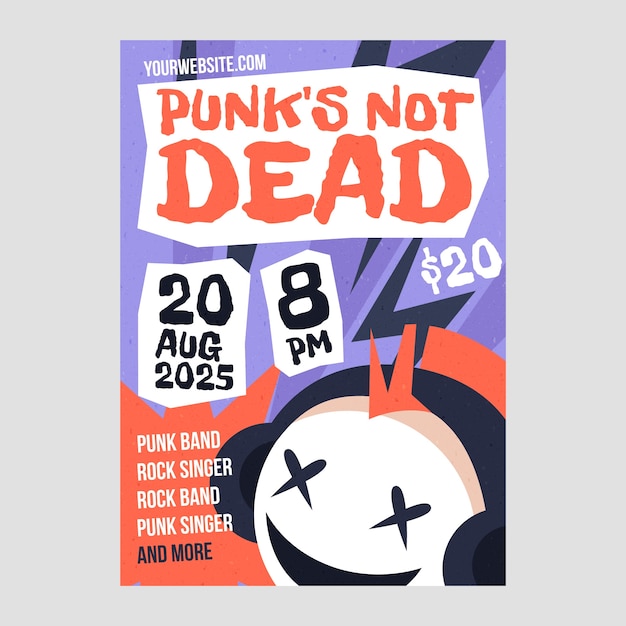 Vector gratuito diseño de cartel de punk rock dibujado a mano