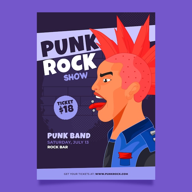 Diseño de cartel de punk rock dibujado a mano