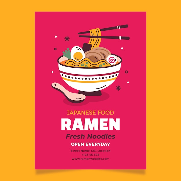 Vector gratuito diseño de cartel de ramen dibujado a mano