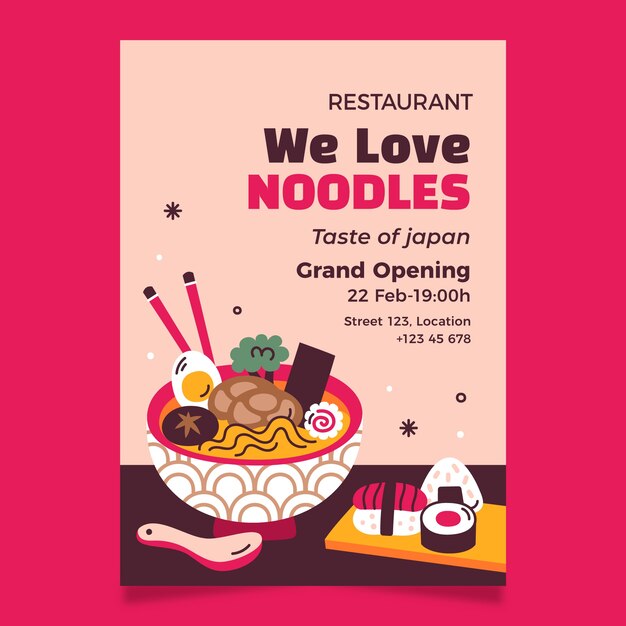 Diseño de cartel de ramen dibujado a mano