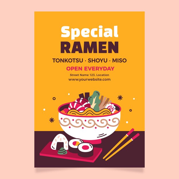 Diseño de cartel de ramen dibujado a mano