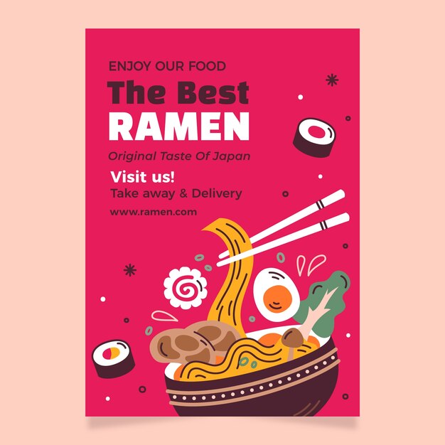 Diseño de cartel de ramen dibujado a mano