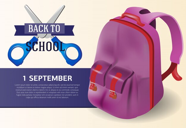 Diseño de cartel de regreso a la escuela con mochila violeta