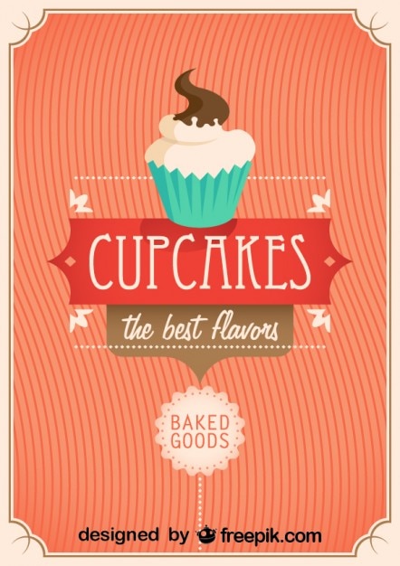 Vector gratuito diseño de cartel retro con cupcakes
