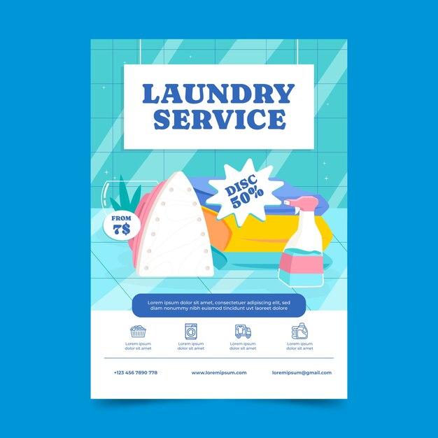 Diseño de cartel de servicio de lavandería dibujado a mano