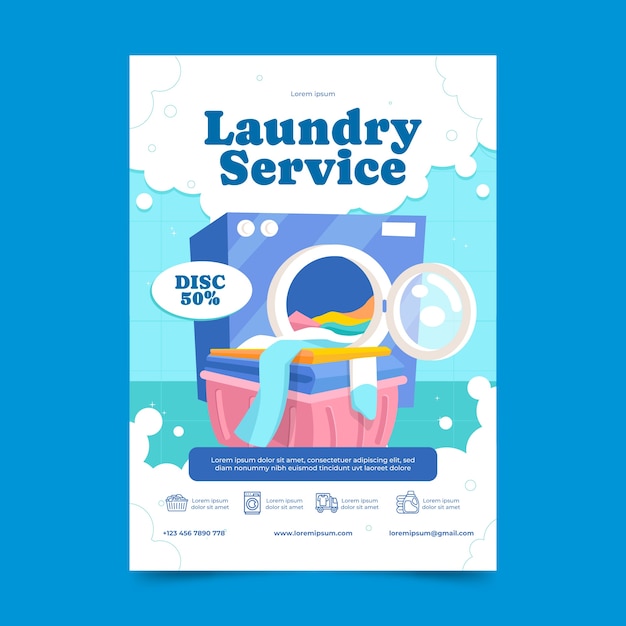 Diseño de cartel de servicio de lavandería dibujado a mano