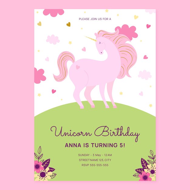 Diseño de cartel de unicornio dibujado a mano