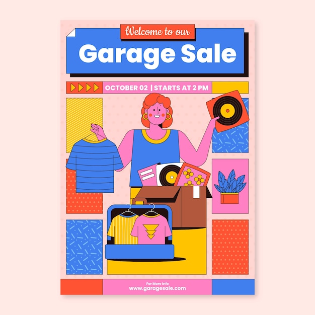 Vector gratuito diseño de cartel de venta de garaje dibujado a mano