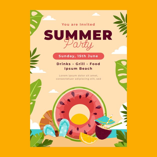 Diseño de cartel de verano dibujado a mano.