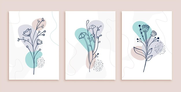 Diseño de carteles de arte de línea de flores y hojas abstractas minimalistas