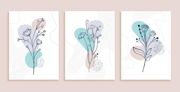 Diseño de carteles de arte de línea de flores y hojas abstractas minimalistas