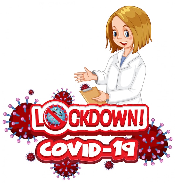 Diseño de carteles de coronavirus con bloqueo de palabra sobre fondo blanco.