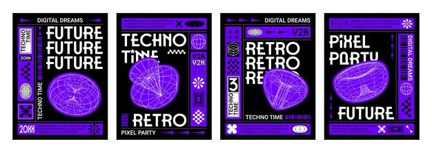 Diseño de carteles en estilo techno y2k