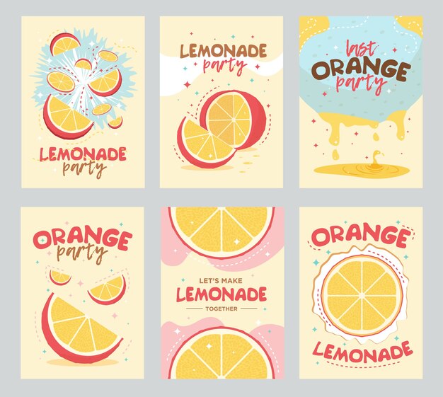 Diseño de carteles y tarjetas de fiesta de limonada. Naranja
