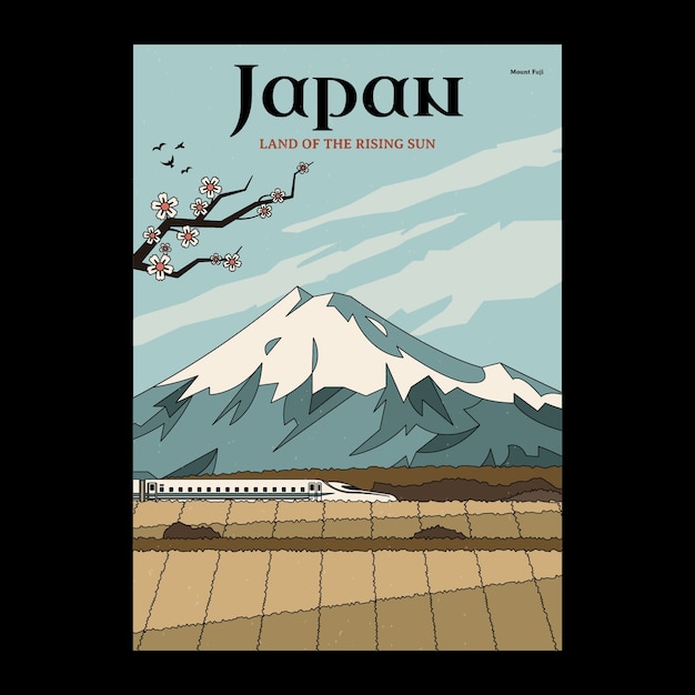 Vector gratuito diseño de carteles de viaje de japón dibujados a mano.