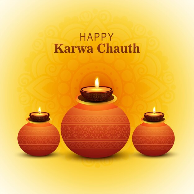 Diseño de celebración de tarjeta Happy Karwa Chauth Festival