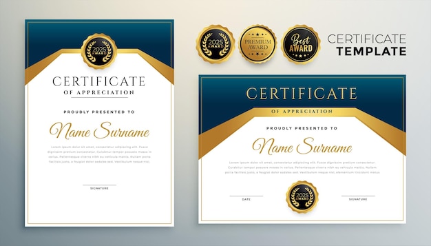 Diseño de certificado de diploma de lujo en tema dorado
