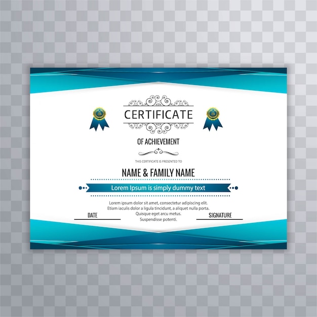 Diseño de certificado con elementos azules geométricos