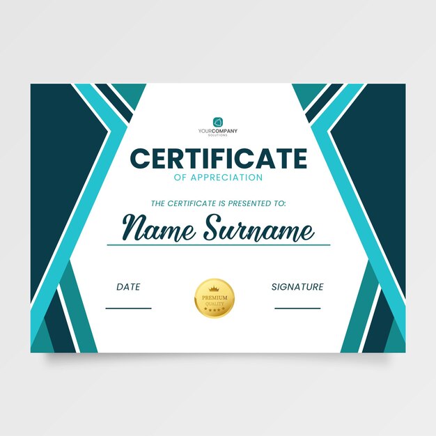 Diseño de certificado empresarial moderno con formas abstractas
