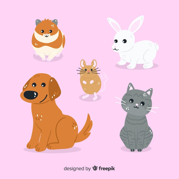 Diseño de colección de animales de dibujos animados domésticos