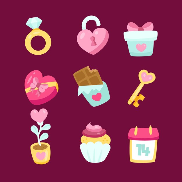 Diseño de colección de elementos del día de San Valentín