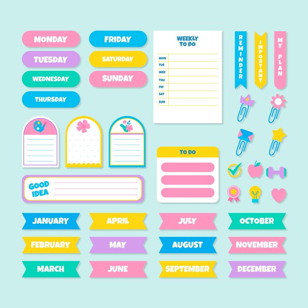 Diseño de colección de etiquetas de cuaderno