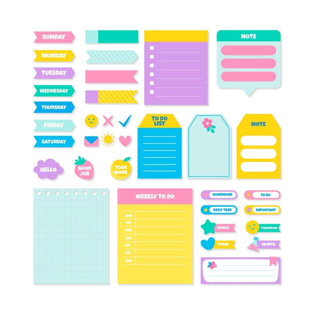 Diseño de colección de etiquetas de cuaderno
